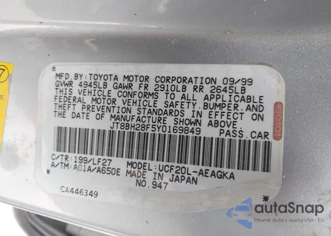 2000 Lexus Ls 400 from USA, damaged, VIN JT8BH28F5Y0169849